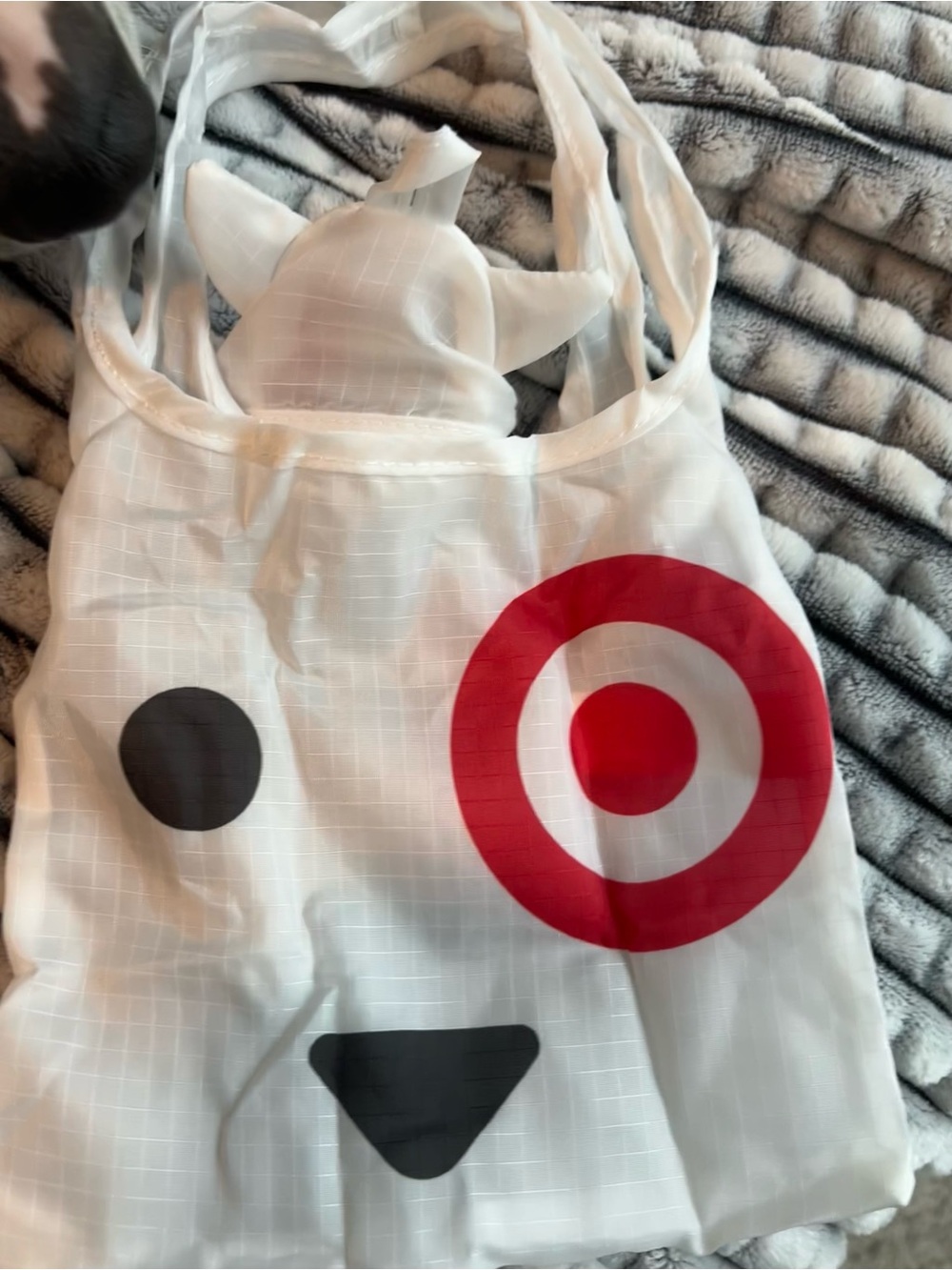 Target White Reusable Tote with Red Bullseye and Black Face Graphic